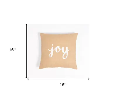 16" Beige and White Jute Throw Pillow Cover With Embroidery