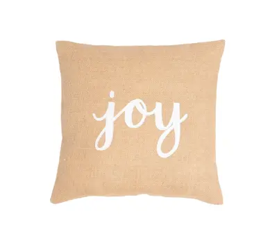 16" Beige and White Jute Throw Pillow Cover With Embroidery
