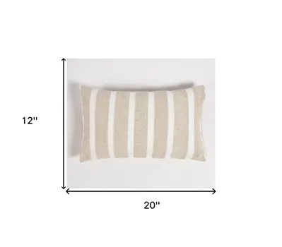 12" X 20" Brown and White Striped Cotton Throw Pillow Cover