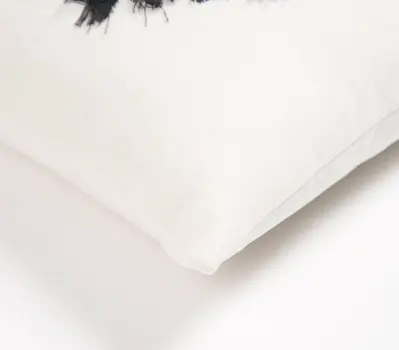 16" Black and White Geometric Cotton Throw Pillow Cover With Embroidery, Fringe