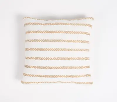 16" Brown and White Striped Cotton Blend Throw Pillow Cover