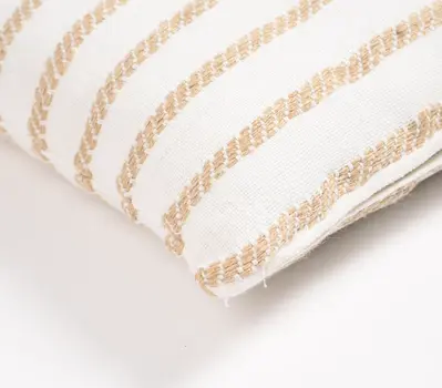 16" Brown and White Striped Cotton Blend Throw Pillow Cover