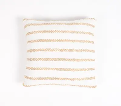 16" Brown and White Striped Cotton Blend Throw Pillow Cover