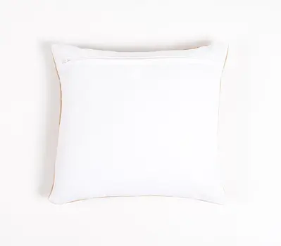 16" Beige and White Jute Throw Pillow Cover With Embroidery