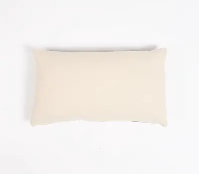 12" X 20" Beige and Green Striped Cotton Throw Pillow Cover With Lace