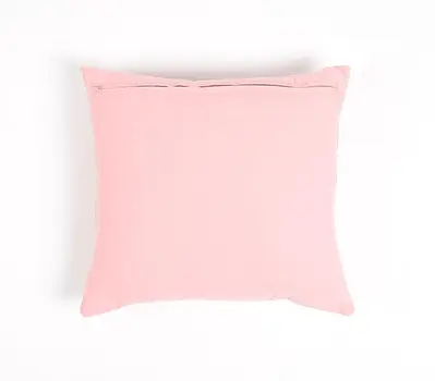 16" Pink Geometric Cotton Throw Pillow Cover With Embroidery
