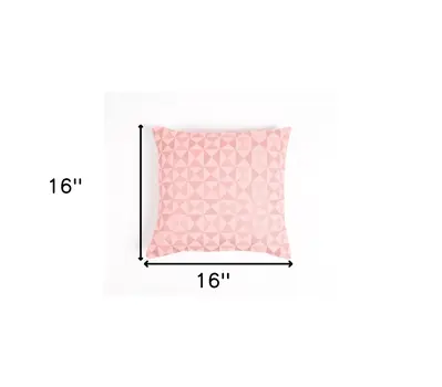 16" Pink Geometric Cotton Throw Pillow Cover With Embroidery