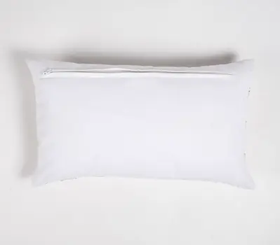 12" X 20" Pink and White Geometric Cotton Throw Pillow Cover With Embroidery