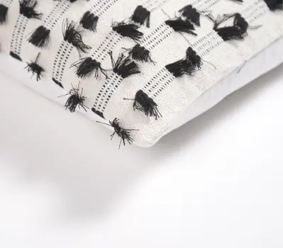 18" Black and White Striped Cotton Throw Pillow Cover With Fringe