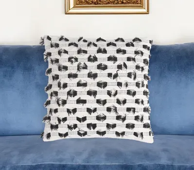 18" Black and White Striped Cotton Throw Pillow Cover With Fringe