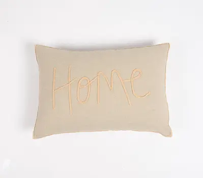 14" X 20" Brown and Orange Cotton Throw Pillow Cover With Embroidery