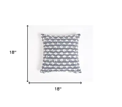 18" Blue and White Striped Cotton Throw Pillow Cover With Fringe