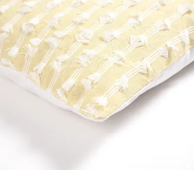 18" Yellow and White Striped Cotton Throw Pillow Cover With Fringe