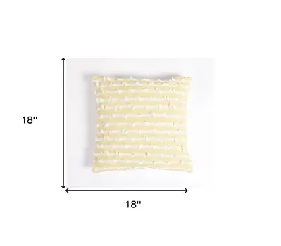 18" Yellow and White Striped Cotton Throw Pillow Cover With Fringe