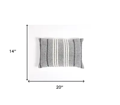 14" X 20" Black and White Striped Cotton Throw Pillow Cover
