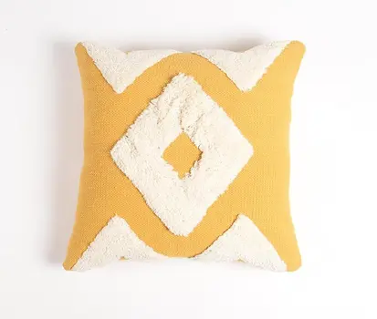 21" Yellow and White Diamond Cotton Throw Pillow Cover