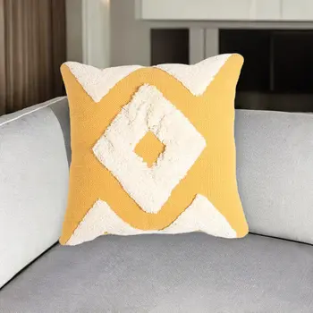 21" Yellow and White Diamond Cotton Throw Pillow Cover