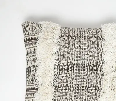 12" X 20" Gray and White Striped Cotton Throw Pillow Cover With Fringe