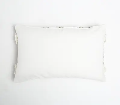 12" X 20" Gray and White Striped Cotton Throw Pillow Cover With Fringe
