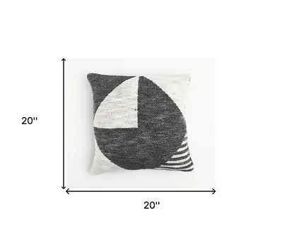 20" Gray and White Abstract Cotton Throw Pillow Cover