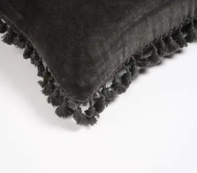 12" X 20" Black Cotton Blend Throw Pillow Cover With Fringe