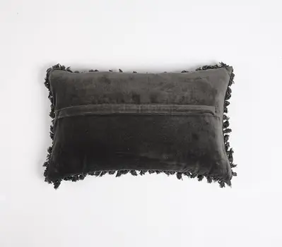 12" X 20" Black Cotton Blend Throw Pillow Cover With Fringe