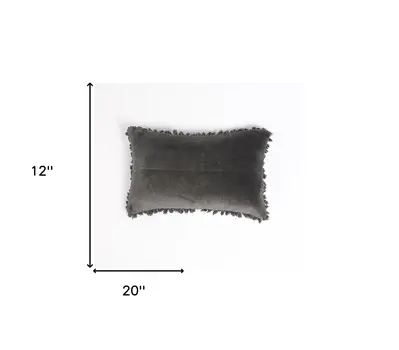 12" X 20" Black Cotton Blend Throw Pillow Cover With Fringe