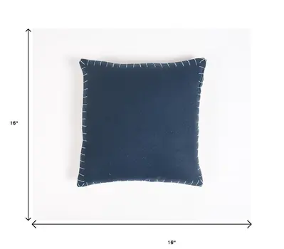 16" Blue Wool Throw Pillow Cover