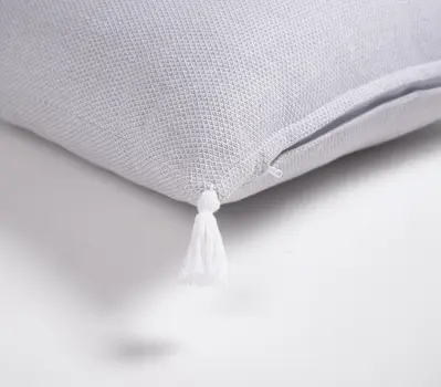 Set of Two 16" Gray Cotton Throw Pillow Covers with Tassels