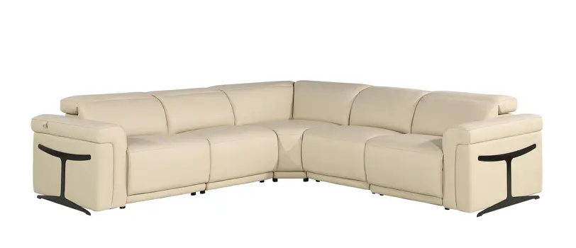 Beige Italian Leather Modular L Shaped Five Piece Corner Sectional