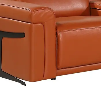 Camel Italian Leather Modular L Shaped Seven Piece Corner Sectional With Console