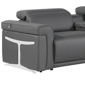 Gray Italian Leather Modular L Shaped Eight Piece Corner Sectional With Console