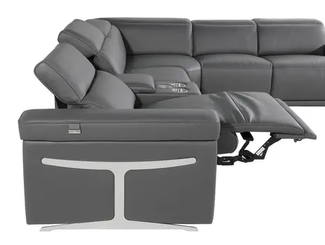 Gray Italian Leather Modular L Shaped Eight Piece Corner Sectional With Console
