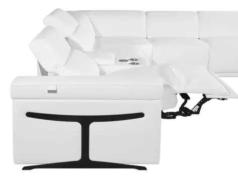 White Italian Leather Modular L Shaped Seven Piece Corner Sectional With Console
