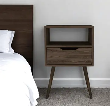 25" Brown Wood One Drawer Nightstand