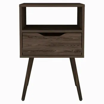25" Brown Wood One Drawer Nightstand