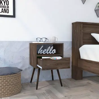 25" Brown Wood One Drawer Nightstand