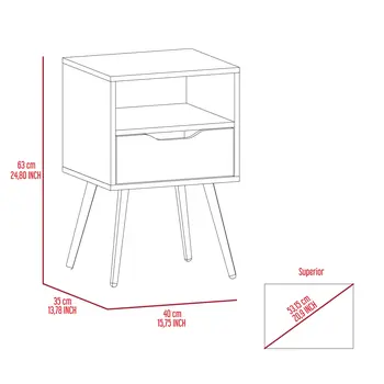 25" White And Natural Wood One Drawer Nightstand