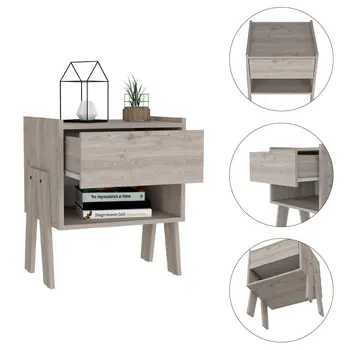22" Light Gray Wood One Drawer Nightstand