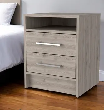 20" Light Gray Wood Two Drawer Nightstand