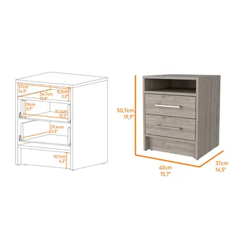 20" Light Gray Wood Two Drawer Nightstand