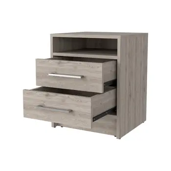20" Light Gray Wood Two Drawer Nightstand