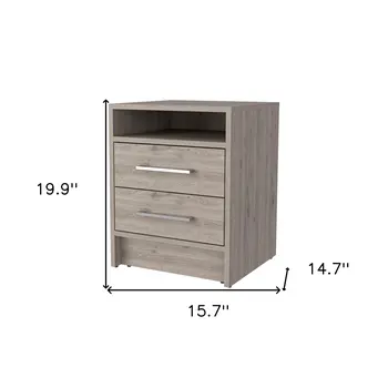 20" Light Gray Wood Two Drawer Nightstand