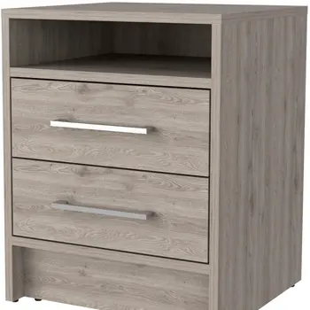 20" Light Gray Wood Two Drawer Nightstand