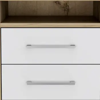 20" White And Natural Wood Two Drawer Nightstand