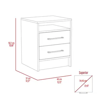 20" White And Natural Wood Two Drawer Nightstand