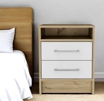 20" White And Natural Wood Two Drawer Nightstand