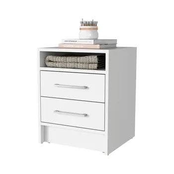 20" White Wood Two Drawer Nightstand