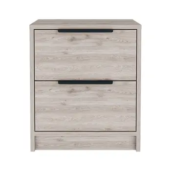 19" Light Gray Wood Two Drawer Nightstand