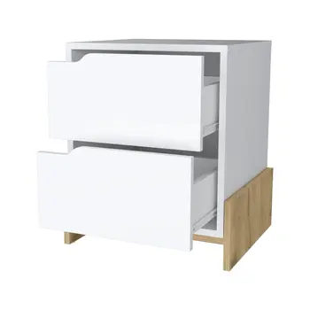 20" White And Natural Wood Two Drawer Nightstand